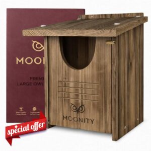 MOONITY Large Fire-Treated Cedar Owl House – 16" x 12" x 12" All-Season Nesting Box for Barn & Screech – Durable