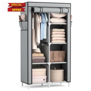 ROJASOP Portable Closet Wardrobe Closet for Hanging Clothes with 6 Storage Shelves