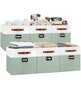 13 Inch Storage Cubes Bins with Bottom Boards and Leather Handles, Collapsible Fabric Cube Storag...