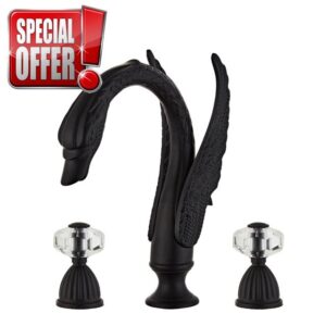 Golden Black Ornate Swan Style Bathroom Sink Faucet Combo Deck Mount Sink Mixer Tap Set Hot Cold Wate