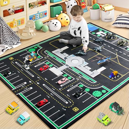 3x5 Ft Car Play Mat Road Rug | Road Carpet for Kids with Realistic City Traffic Map Design