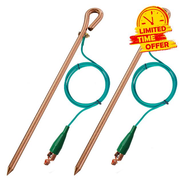 Portable Ground Rod with 4ft 12AWG Grounding Wire and Clip Grounding Pin Electric Fence Ground Rod for Antennas Satellite Dishes Generato