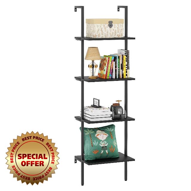 Ladder Shelf 4 Tiers Metal Industrial Bookshelf