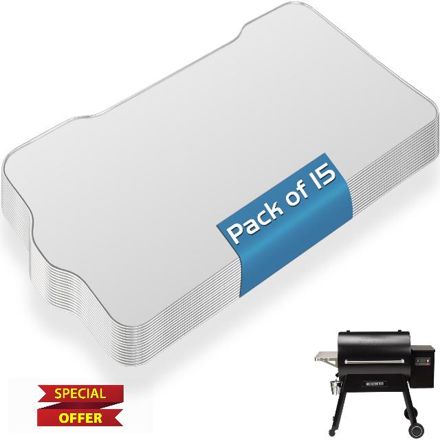 15-Pack BAC521 Grill Drip Tray Liners for Traeger Ironwood 885 Series Pellet Smoke Grill Aluminum Disposable Drip Trays