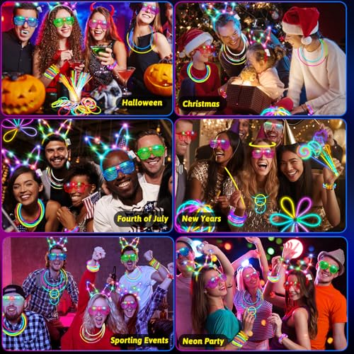 4th of July Light Up Accessories LED Bracelet Necklaces Glasses Headband Glow Sticks Bulk Party Pack Neon Disco Birthday Pool Party Decorations