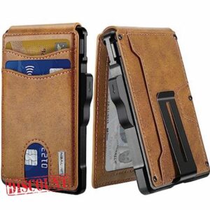 umoven Wallet for Men - with Money Clip Slim Leather Slots Credit Card Holder RFID Blocking Bifold Minimalist Wallet (Brown) | with Money Clip