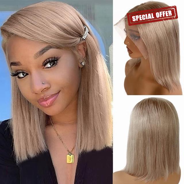 Ash Blonde Bob Wigs Human Hair 180% Denstiy 13x6 HD Lace Frontal Bob for Women Ash Blonde Virgin Hair Silky Straight Glueless Pre Plucked with Baby Hair 8 Inch Lace Front Short Bob Wigs Blunt Cu