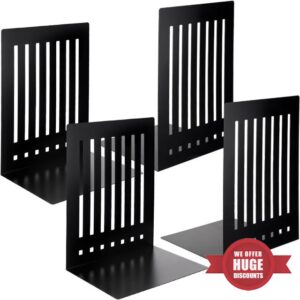 8 Pcs 10 Inch Heavy Duty Bookends Non-Skid Base Large Heavy Duty Book Ends Stopper for Office Books Vinyl Records Shelves Binders (Black)