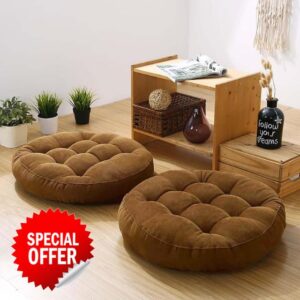 Meditation Floor Pillow Set of 2 Large Round Floor Cushions for Adults Tufted Corduroy Floor Seat Pillows Cushion for Living Room