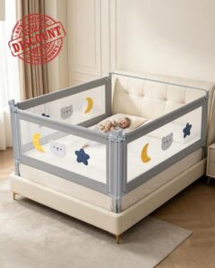 Bed Guard Rail for Toddlers - Queen Size 3 Piece Protection Adjustable Height Baby Bed Rail - Baby Bed Rail with Wider S-Shape Base & Headboard Rod & Thickened Reinforced Pipe- 78.74"x78.74"x59.05"