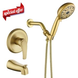 Tub Shower Faucet Set with 10 Spray Handheld Shower Brushed Gold Shower Head and Handle Set Shower System with Tub Spout 4.7 Inch Shower Handheld Shower Fixtures Tub and Shower Trim Ki
