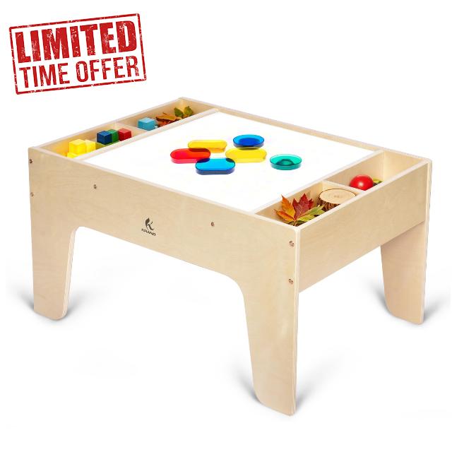 2-in-1 LED Sensory Light & Building Brock Table with 4-Compartment Storage for Kids – Preschool