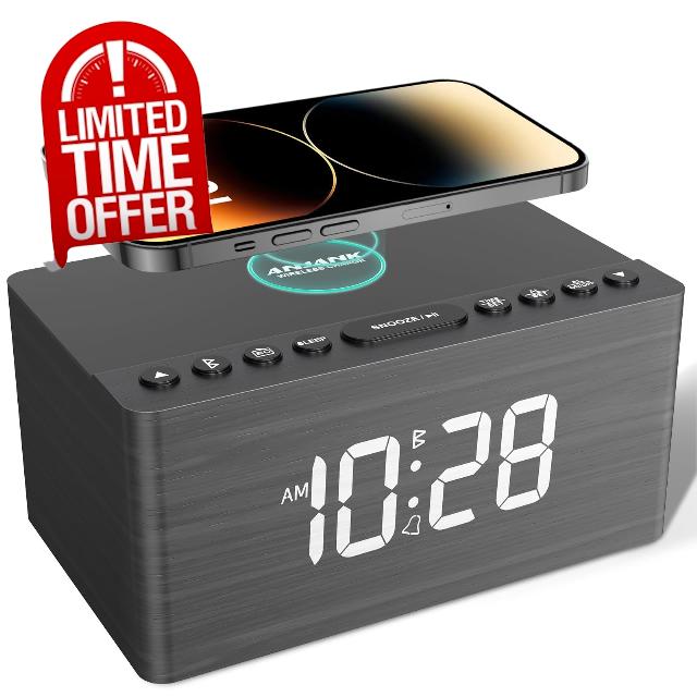 ANJANK Wooden Bluetooth Speaker Alarm Clock with Fm Radio