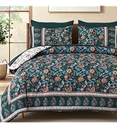 Dinjoy Blue Boho Quilt Set Queen Size, Fall Striped Bedspread Lightweight Farmhouse Bedding Sets ...