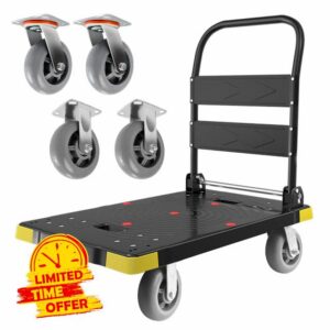 Chinco Star Folding Push Cart Dolly - 1300LBS Heavy Duty Portable Moving Dolly with 360 Swivel 6'' Wheels (35L x24W x40H in)