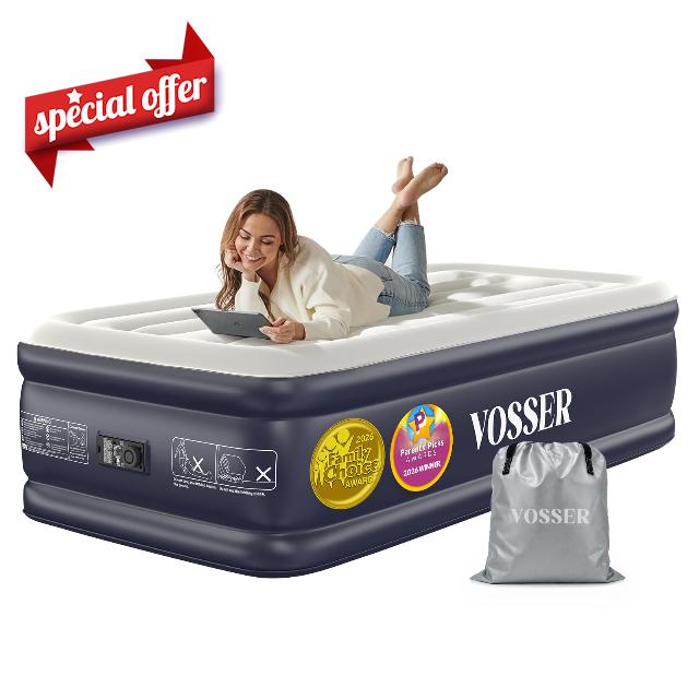 VOSSER Twin XL Air Mattress with Built in Pump Raised