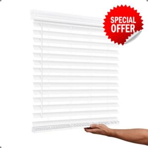 Cordless Faux Wood Blind - AOSKY 2 Inch Wood Blinds for Living Room