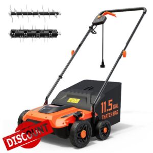 TIECTOWN 14-Inch 13.5 Amp 2-in-1 Electric Dethatcher and Scarifier with 11.5-Gallon Collection Bag