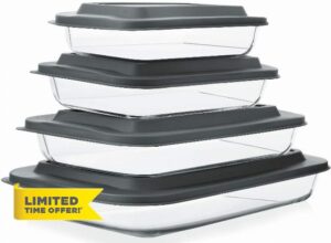 8-Piece Deep Glass Baking Dish Set with Plastic lids