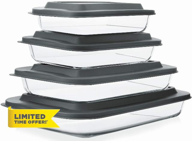 8-Piece Deep Glass Baking Dish Set with Plastic lids