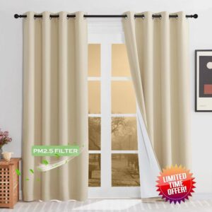 KGORGE 4-in-1 Soundproof Anti Dust 100% Blackout Curtains with Melt-Blown Layer Noise Reducing Thermal Insulating Window Drapes for Bedroom Nursery