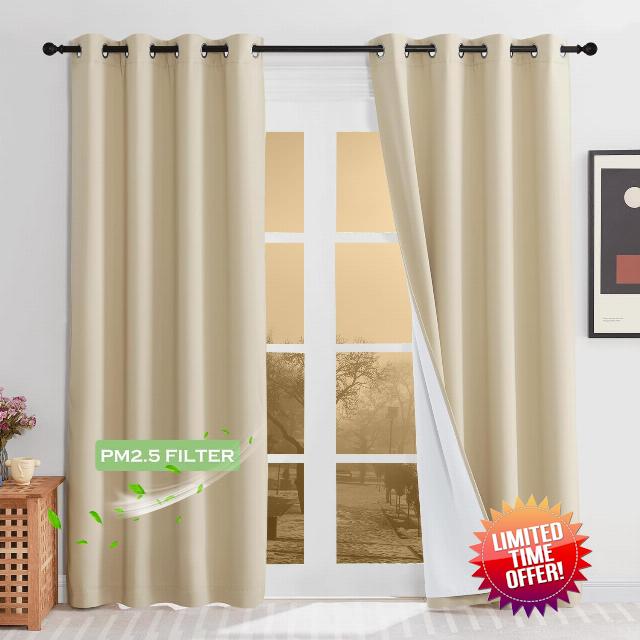 KGORGE 4-in-1 Soundproof Anti Dust 100% Blackout Curtains with Melt-Blown Layer Noise Reducing Thermal Insulating Window Drapes for Bedroom Nursery