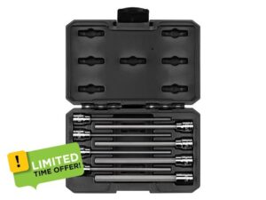 TEKTON 3/8 Inch Drive Long Hex Bit Socket Set with Case
