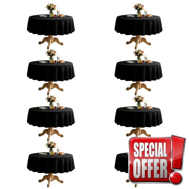 8 Pack Black Round Tablecloth 60 Inch Round Table Cloth Fits 20-48 Inch Tables