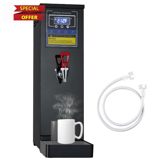 Commercial Hot Water Dispenser Commercial Water Boiler Electric Countertop Hot Water Machine Black 30L(8GAL)/Hour Step-heating Temperature Control 86-212°F for Boba Tea Coffee Office Restaurant 1600W