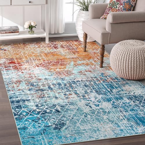 Large Teal Orange Carpet for Bedroom