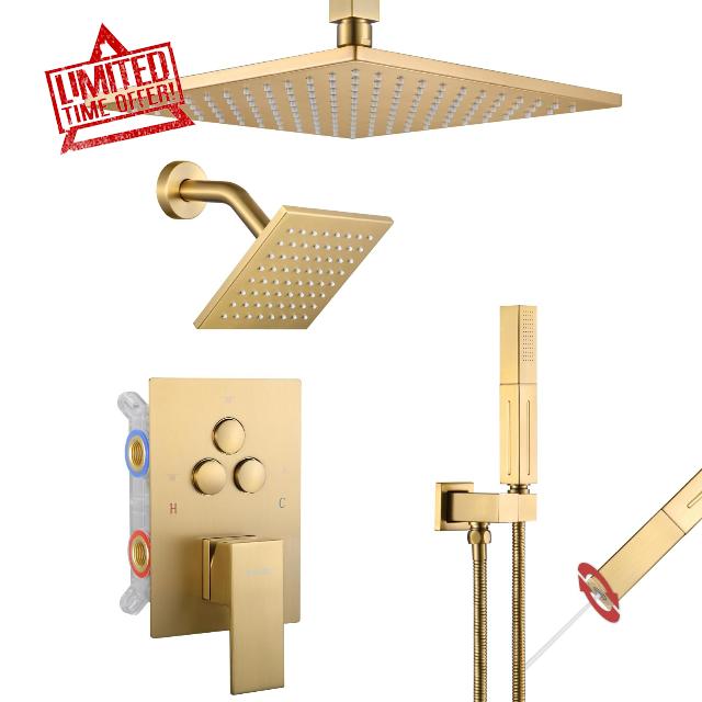 VANFOXLE Shower Faucet Set Brushed Gold Shower System