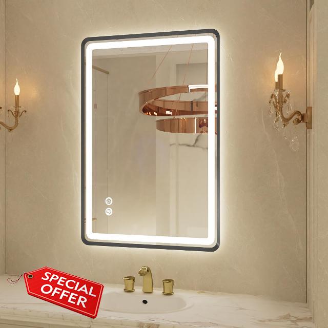 20"x 28" LED Bathroom Mirror with Black Framed