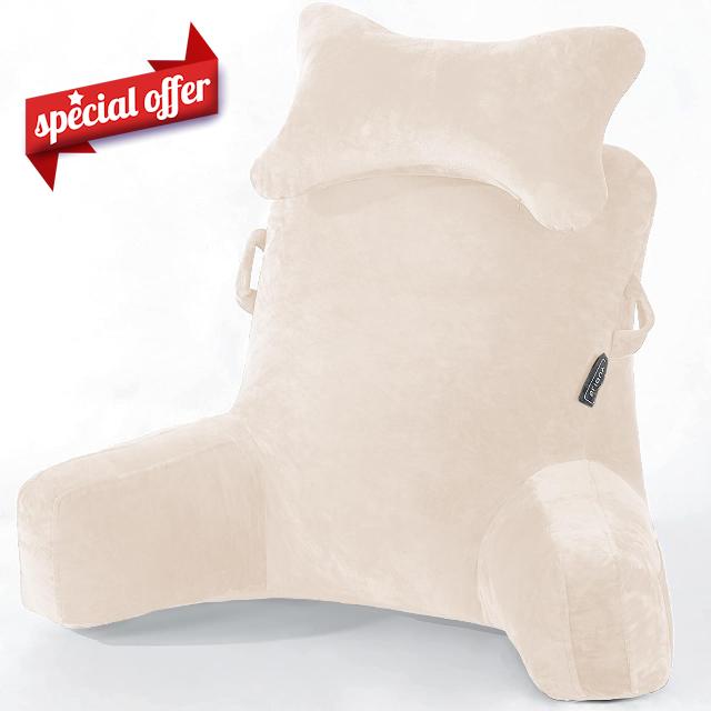 SLIGUY Reading Pillow-Bed Rest Pillow with Detachable Neck Roll & Higher Support Arm for Sitting in Bed Couch or Floor-Backrest Reading Pillow Adult Back Pillow for Reading/Watching TV/Gaming
