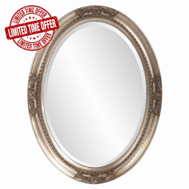 Howard Elliott Collection Queen Ann Oval Antique Silver Leaf Wall Mirror