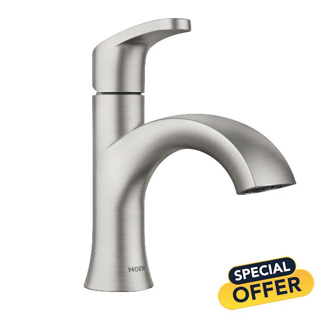 Moen Karis Spot Resist Brushed Nickel One-Handle Single Hole Bathroom Sink Faucet with Optional Deck Plate