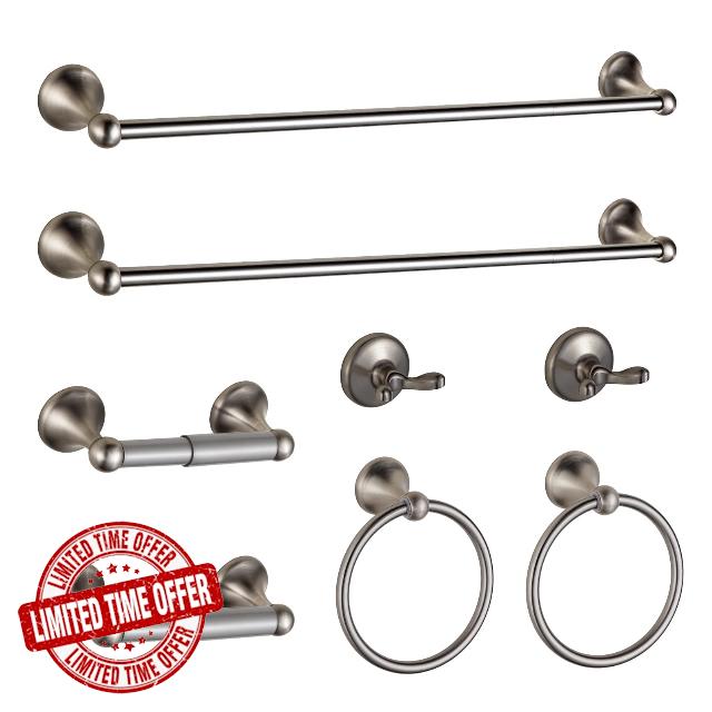 BGL Bathroom Hardware Set Brushed Nickel Adjustable Expandable Bath Towel Bars Bathroom Accessory Set Towel Racks 8-Pieces Wall Mou
