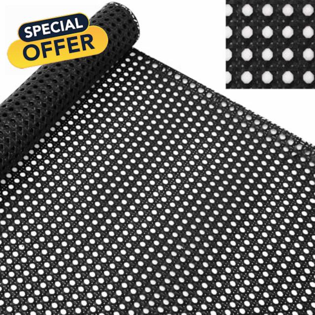 Pushglossy 24 x 60'' Plastic Cane Webbing for Basket Making Black Synthetic Rattan Roll for Crafting
