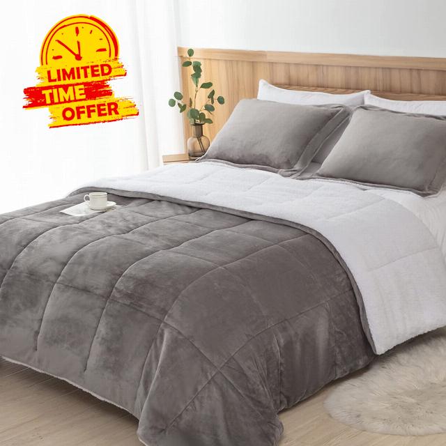 Seward Park Grey Sherpa Comforter Set Twin XL Size