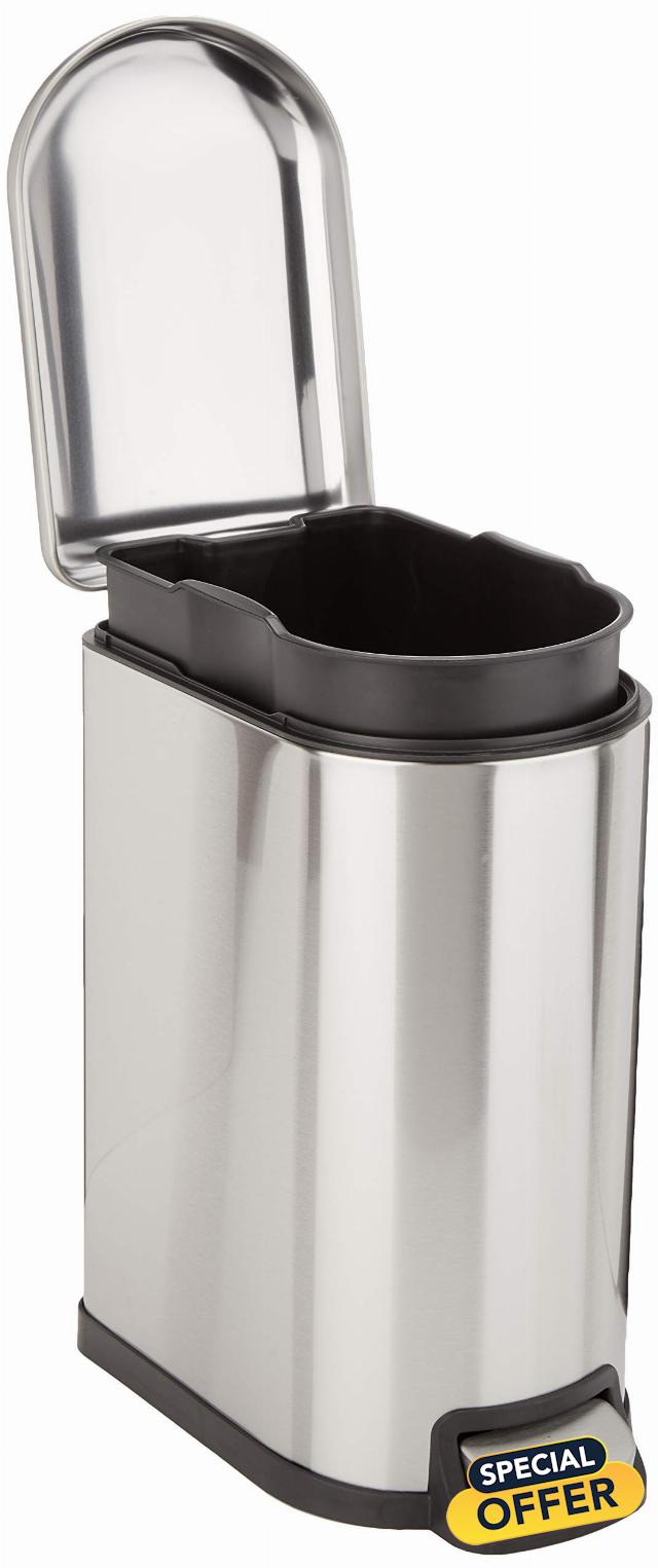 Amazon Basics D-Shaped Small Trash Can with Soft-Close Step Pedal