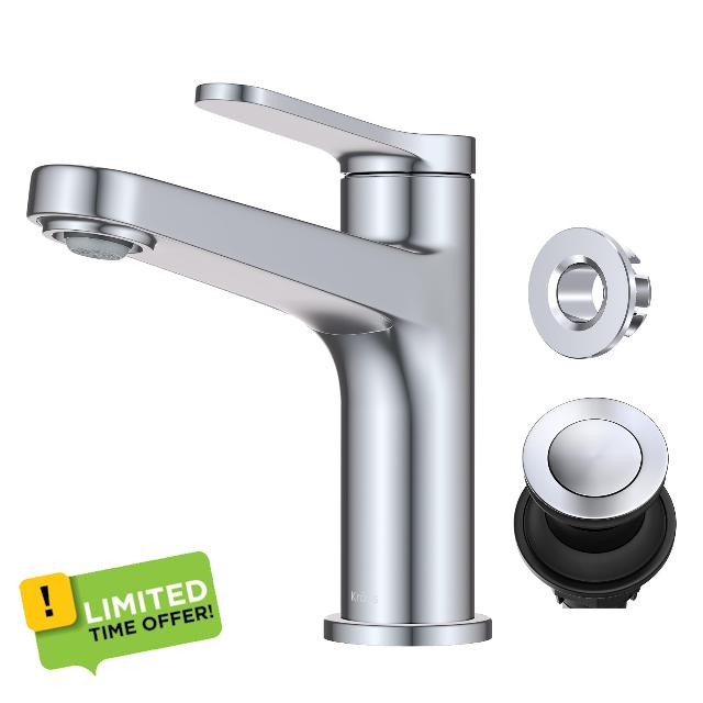 KRAUS Indy Single Handle One Hole Bathroom Sink Faucet in Chrome