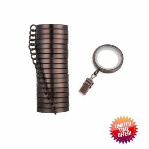 MODE Cambria Designer Series - Premium Easy Glide 18 Count Small Curtain Rings - Metal with Nylon Inserts and Clips - 1 inch Inner Diameter - use for rods 5/8" or Smaller - Oil Rubbed Bronze