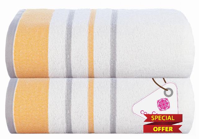 CASA COPENHAGEN White Bay 2Pcs 100% Egyptian Cotton Large Designer Bathsheet Towels Gift Set- Grey - Gold