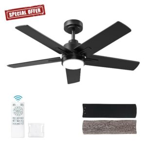 42 Inch Black Ceiling Fan with Light and Remote Control