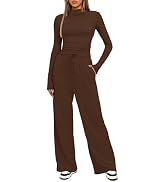 Darong Women's 2 Piece Outfits Lounge Sets Long Sleeve Mock Neck Tops High Wasited Wide Leg Pants...