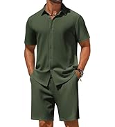 COOFANDY Men's 2 Piece Outfit Casual Short Sleeve Button Down Shirt and Beach Shorts Set Summer V...