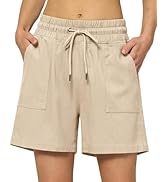 Willit Women's Linen Shorts Casual Bermuda Long Linen Shorts High Waisted Comfy Summer with Pocke...