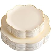 supernal 60pcs Pink Plastic Plates with Gold Rim Heavy Duty Scalloped Plastic Plates Disposable I...