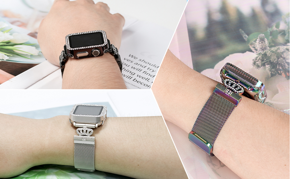 YouthRun Magnetic Milanese Band with Bling Case Compatible with Apple Watch, for Women