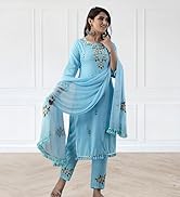 Rayon Straight Embridered Kurti & Pant Set With Dupatta