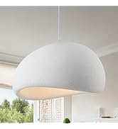 Fivemengo 20 Inch Lantern Pendant Light, Imitation Silk Lampshade, White Bubble Pendant Light, La...